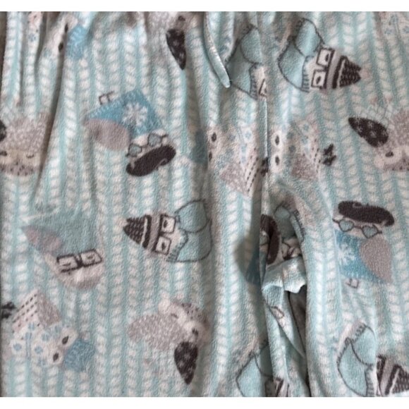 La Vie En Rose Pajama Set XL Womens Winter Fleece Blue Grn Owl Print Lounge Pock - Picture 6 of 8